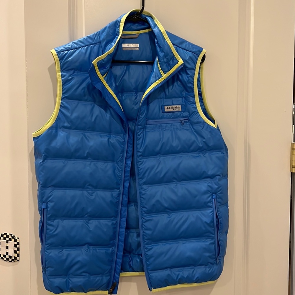 Columbia puffer vest, PFG, blue, size medium